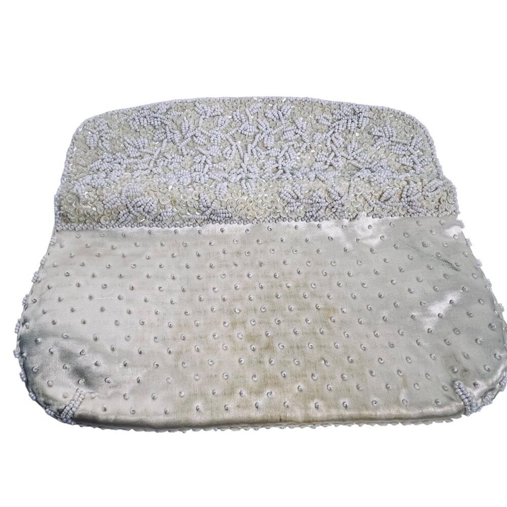 La Regale Ltd Ivory Beaded & Sequined Evening Bag Made In Hong Kong (5907) - Picture 7 of 15